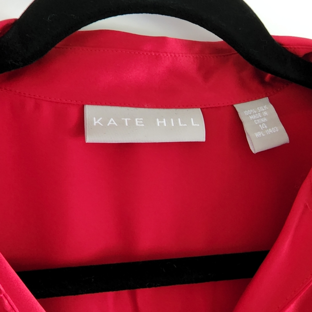 NWT Kate Hill Silk Blouse Red Size 14 - Picture 4 of 9